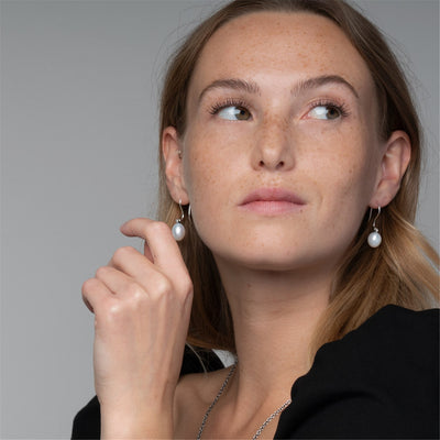 Cercei Element cu Perlă Albă Ovală